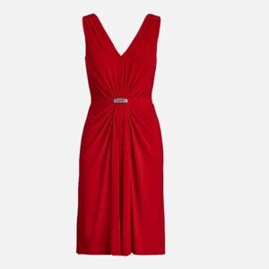 NWT RALPH LAUREN Womens Vawlisa Brooch Detail Draped Red Cocktail Dress Size 2